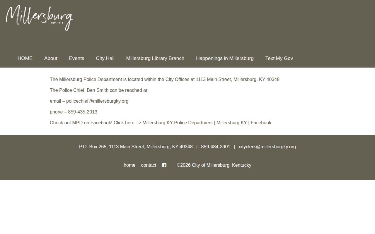 Millersburg Police contact source for Bourbon County arrest records