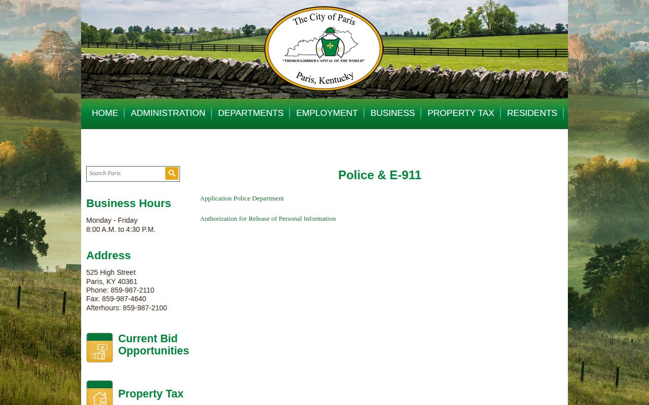 Paris Police official contact source for Bourbon County arrest records